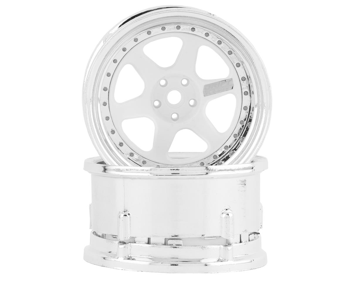 DS Racing Drift Element 6 Spoke Drift Wheels (White & Chrome) (2) – image 1