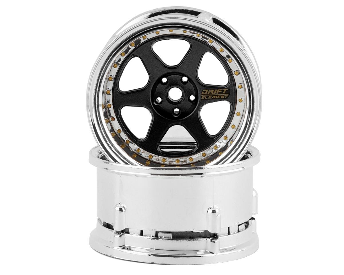 DS Racing Drift Element 6 Spoke Drift Wheels (Black & Chrome w/Gold Rivets) (2) – image 1