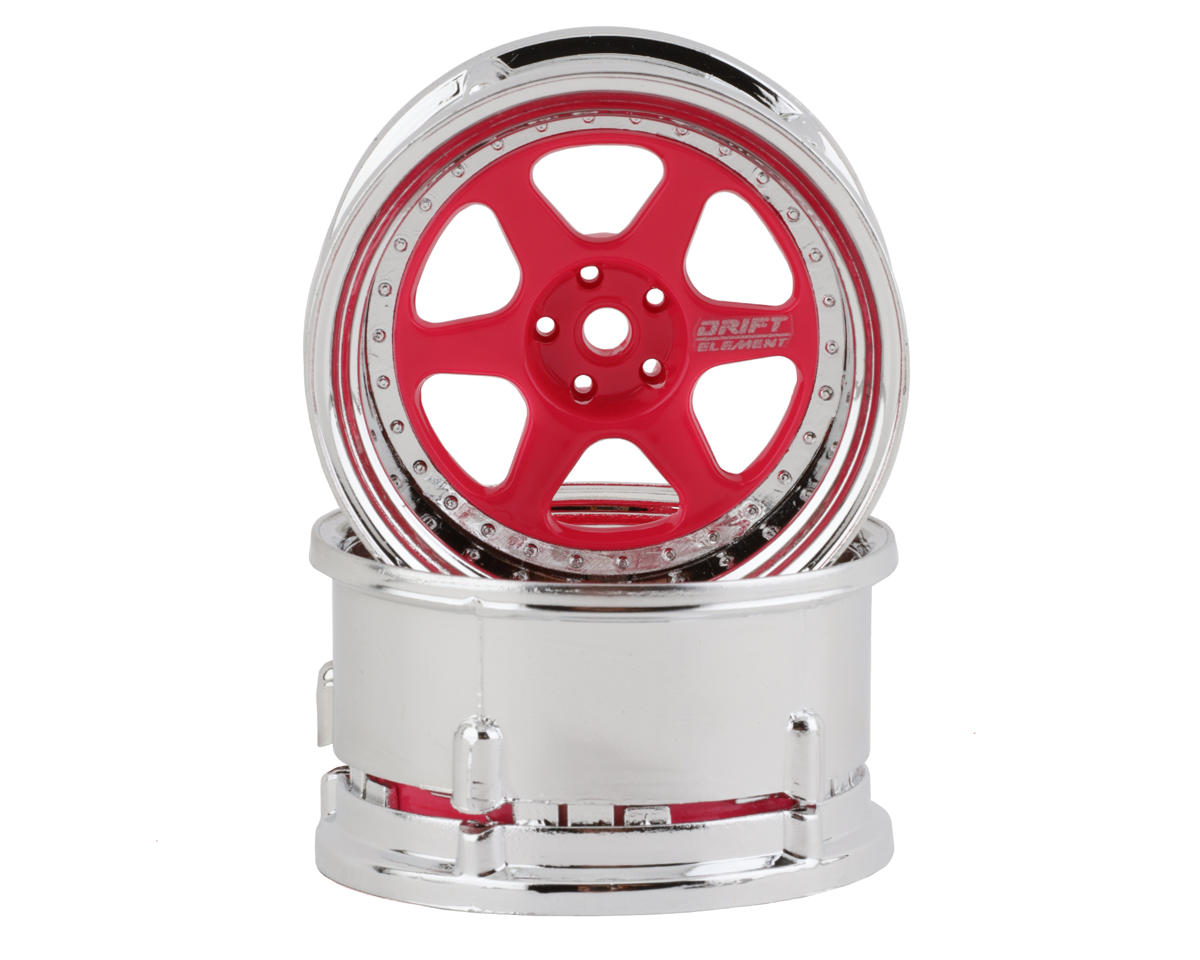 DS Racing Drift Element 6 Spoke Drift Wheel (Pink Face/Chrome Lip/Chrome Rivets) – image 1