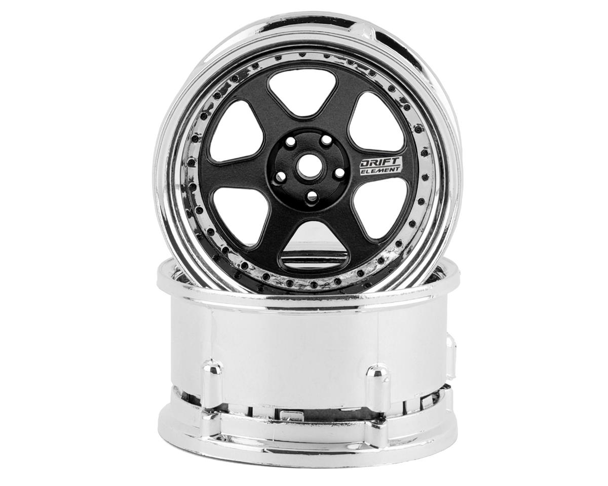 DS Racing Drift Element 6 Spoke Drift Wheels (Black & Chrome w/Black Rivets) (2) – image 1