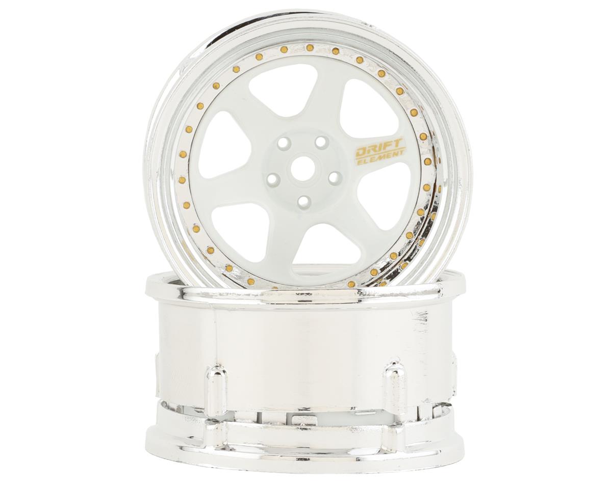DS Racing Drift Element 6 Spoke Drift Wheels (White & Chrome w/Gold Rivets) (2) – image 1