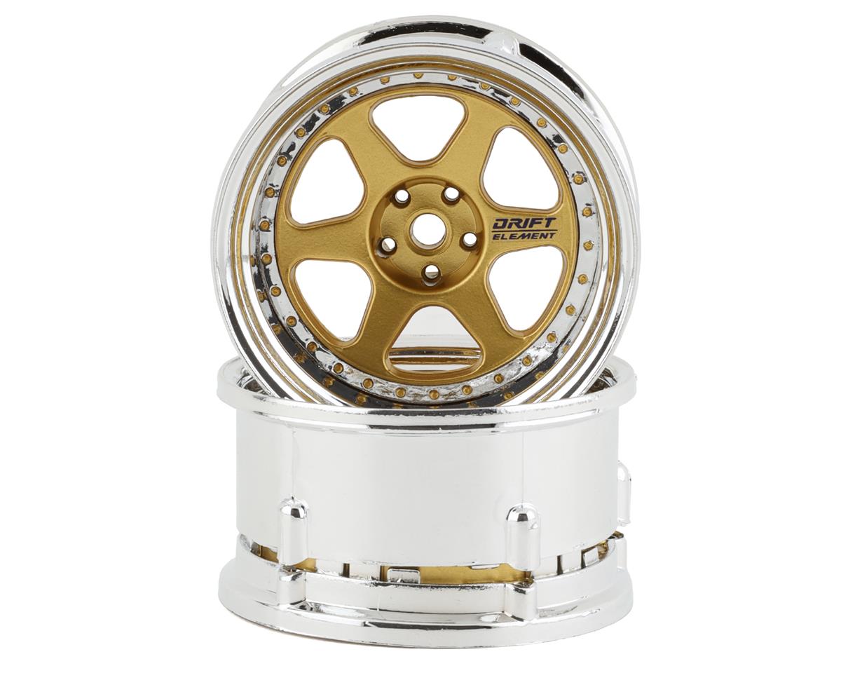 DS Racing Drift Element 6 Spoke Drift Wheels (Gold & Chrome w/Gold Rivets) (2) – image 1