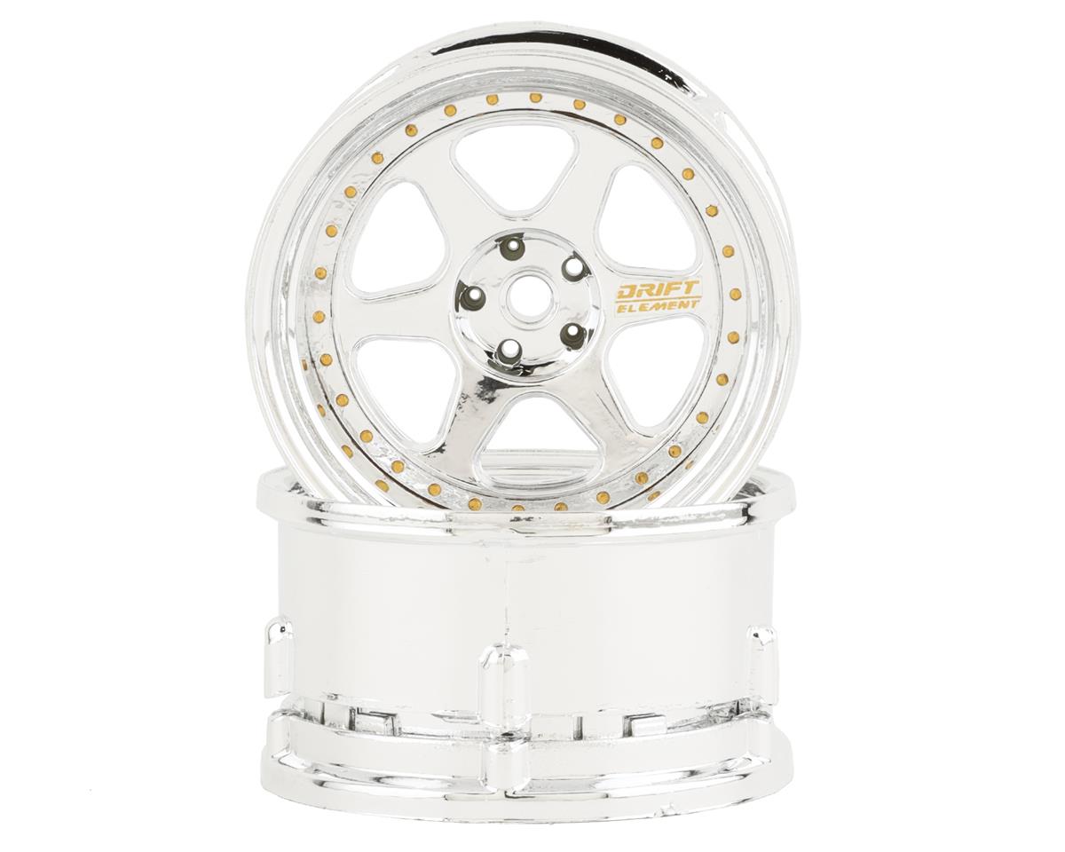 DS Racing Drift Element 6 Spoke Drift Wheels (Triple Chrome w/Gold Rivets) (2) – image 1