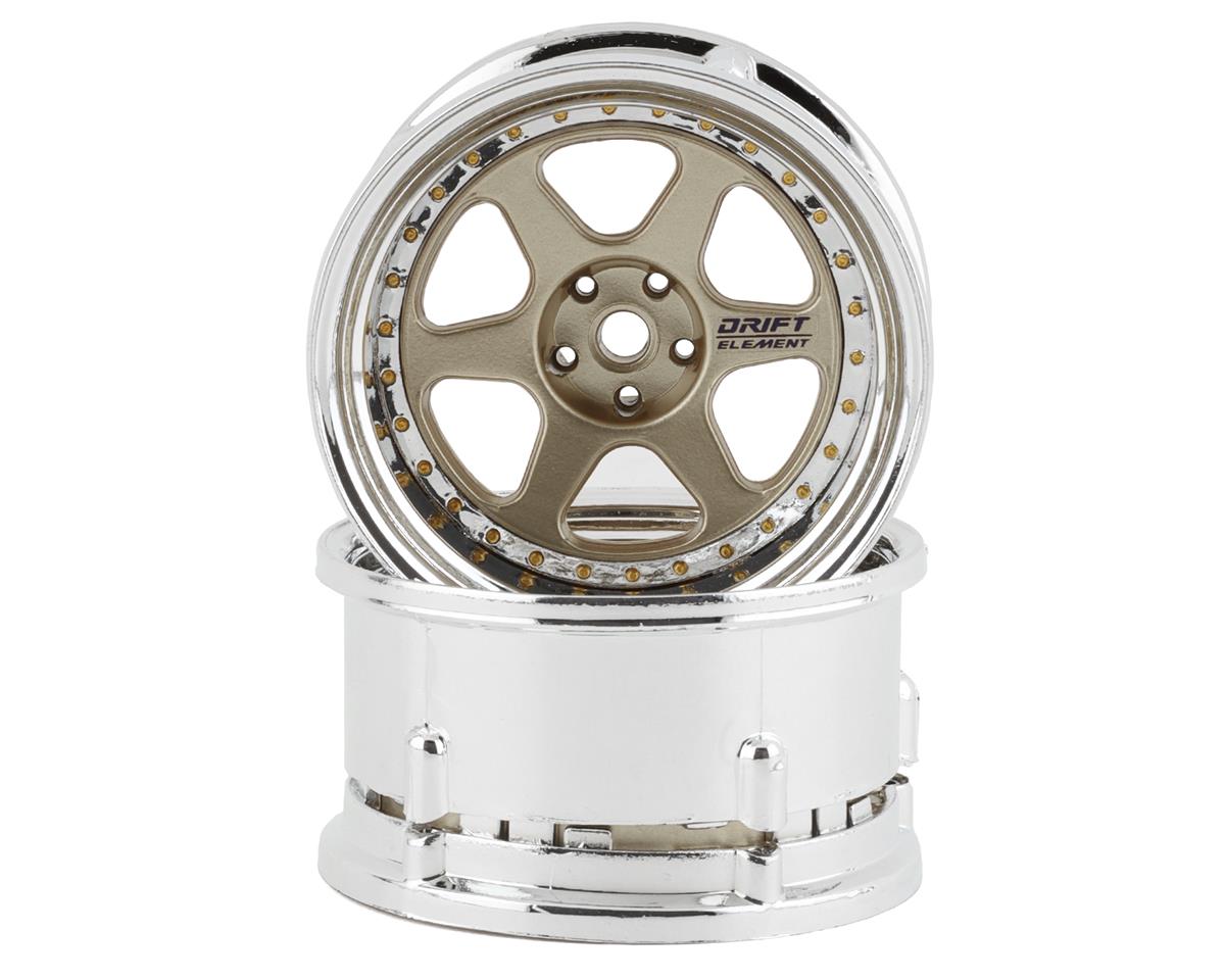 DS Racing Drift Element 6 Spoke Drift Wheels (Gold & Chrome w/Gold Rivets) (2) – image 1