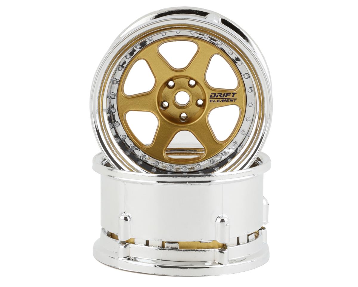 DS Racing Drift Element 6 Spoke Drift Wheels (Gold & Chrome) (2) – image 1