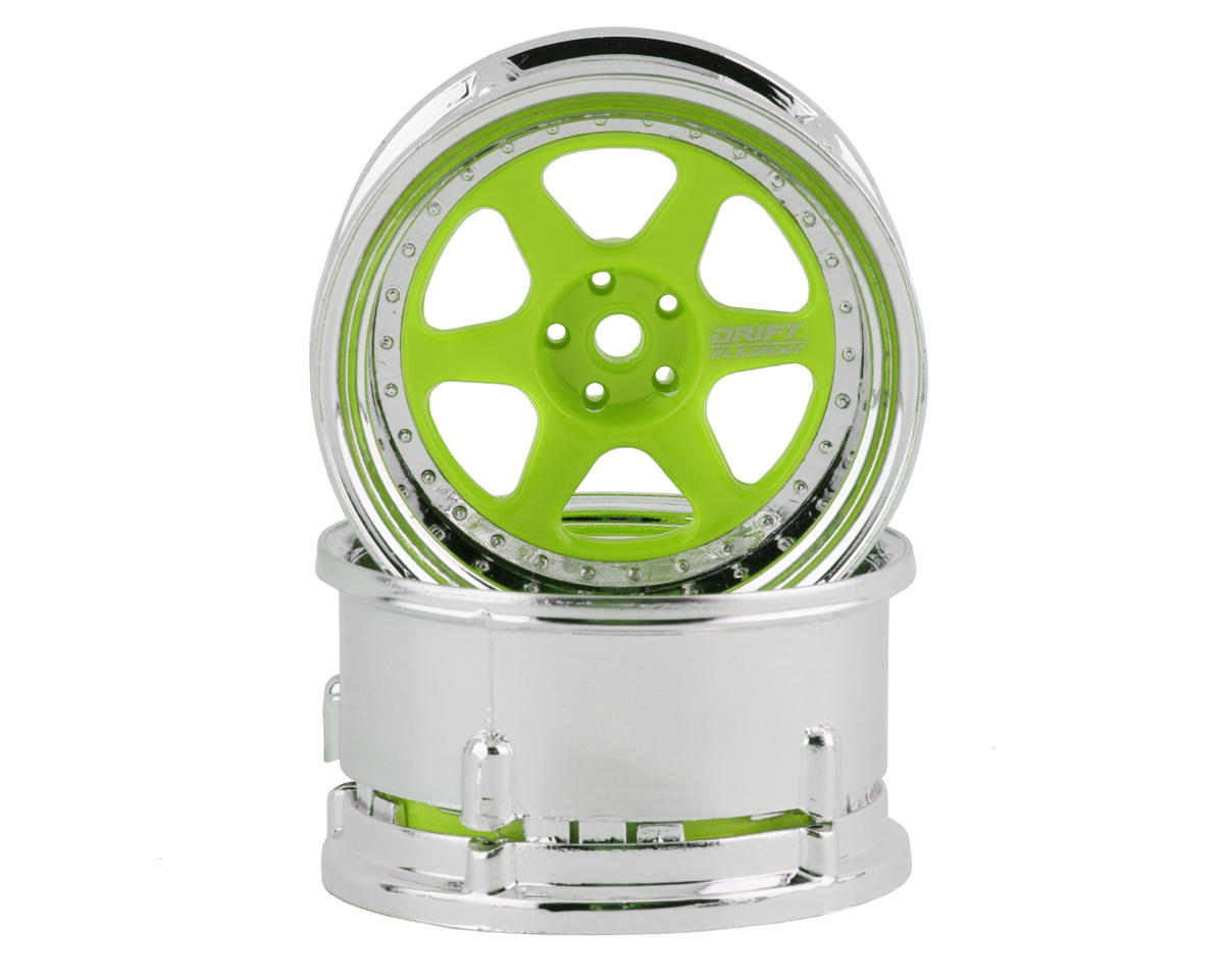 DS Racing Drift Element 6 Spoke Drift Wheel (Green Face/Chrome Lip/Chrome Rivet) – image 1