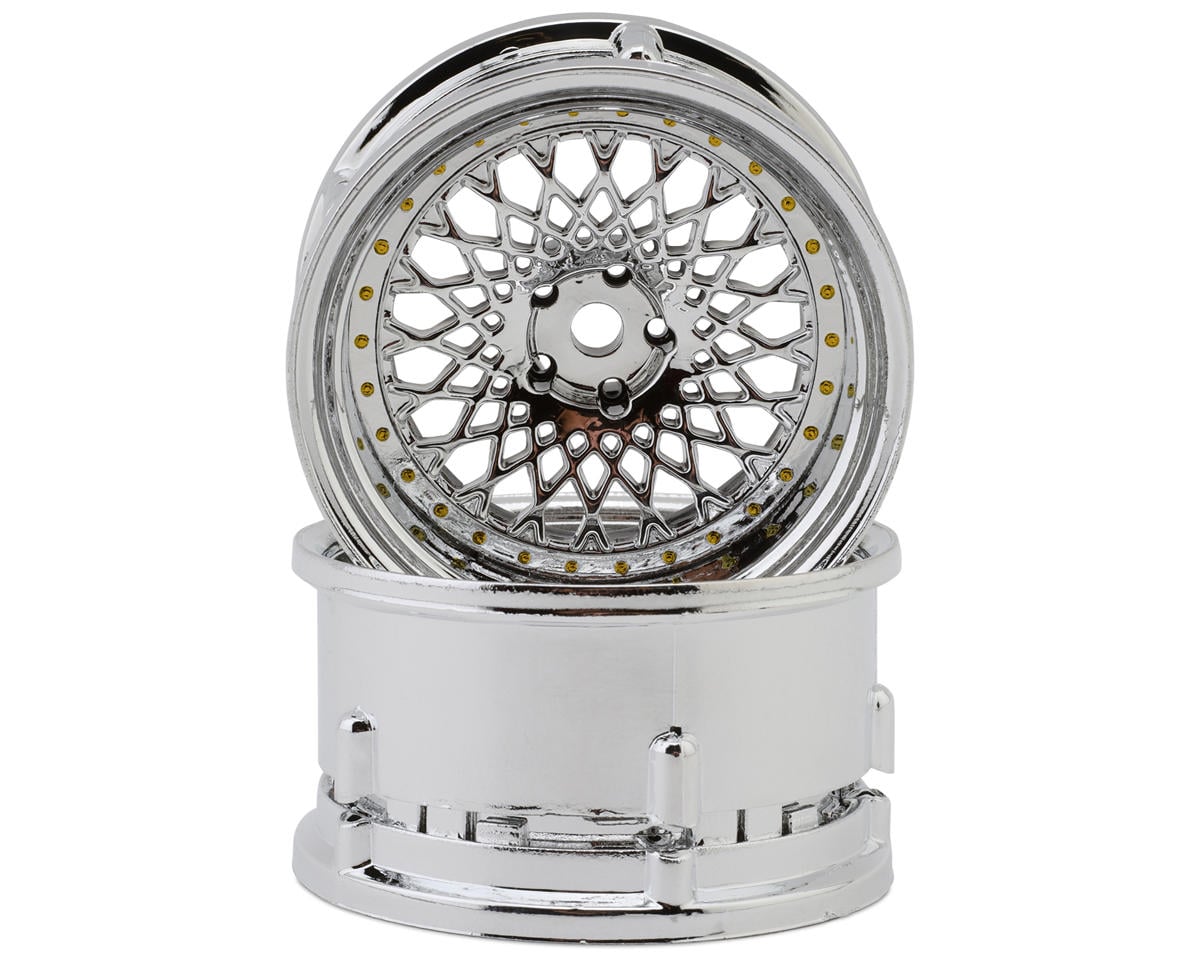 DS Racing Element Mesh 1/10 Drift Wheels (Tri Chrome w/Gold Rivets) (2) – image 1