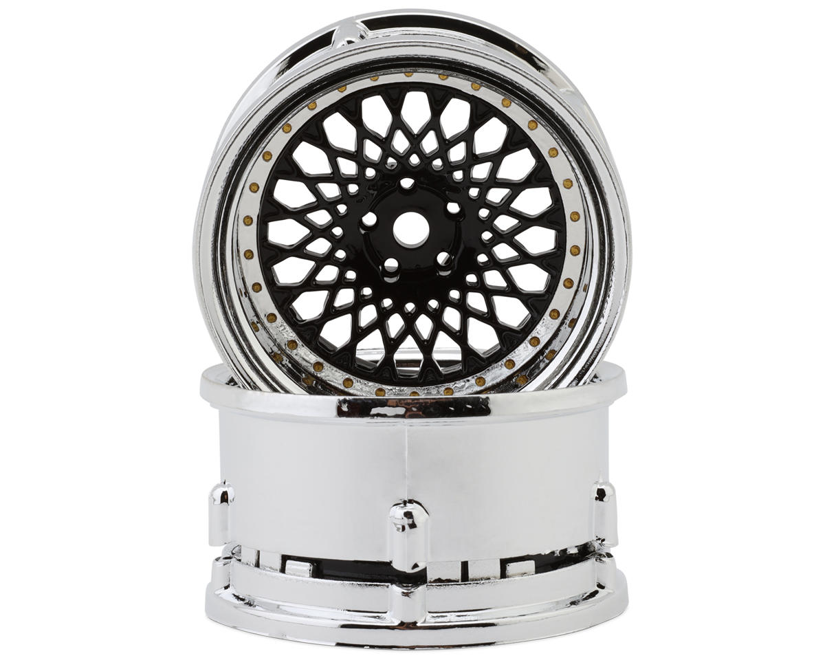 DS Racing Element Mesh 1/10 Drift Wheels (Black w/Chrome Lip & Gold Rivets) – image 1