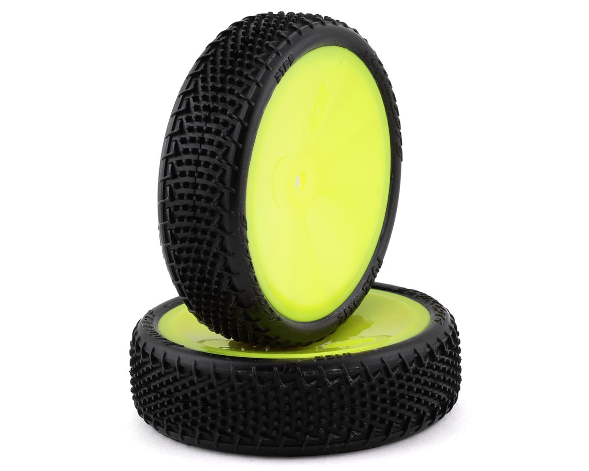 JConcepts Fuzz Bite LP 2.2 Pre-Mounted 2WD Front Buggy Carpet Tires (Yellow) (2) – image 1