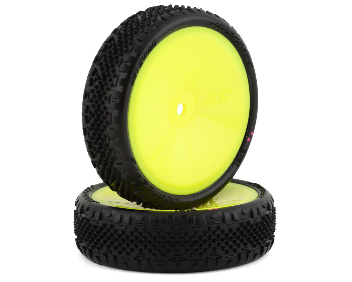 JConcepts Pin Swag Slim 2.2" Pre-Mounted 2WD Front Buggy Carpet Tires (Yellow) – image 1