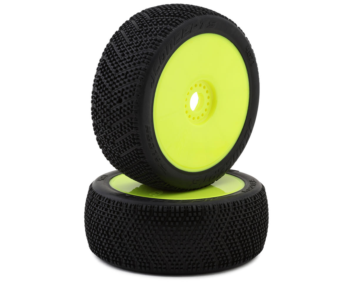 JConcepts Falcon Pre-Mounted 1/8th Buggy Tires (Yellow) (2) (Green) – image 1
