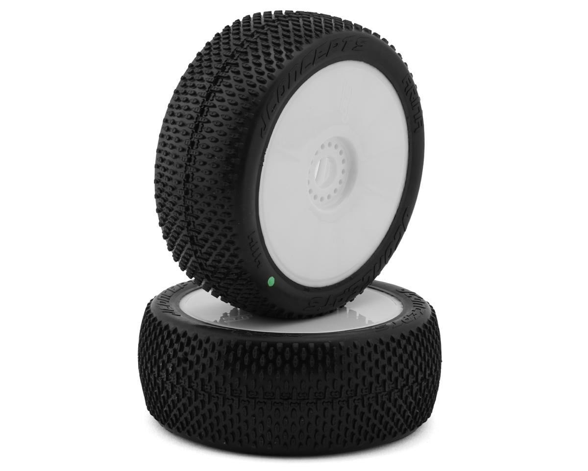 JConcepts Arina Pre-Mounted 1/8th Buggy Tires (White) (2) (Green) – image 1