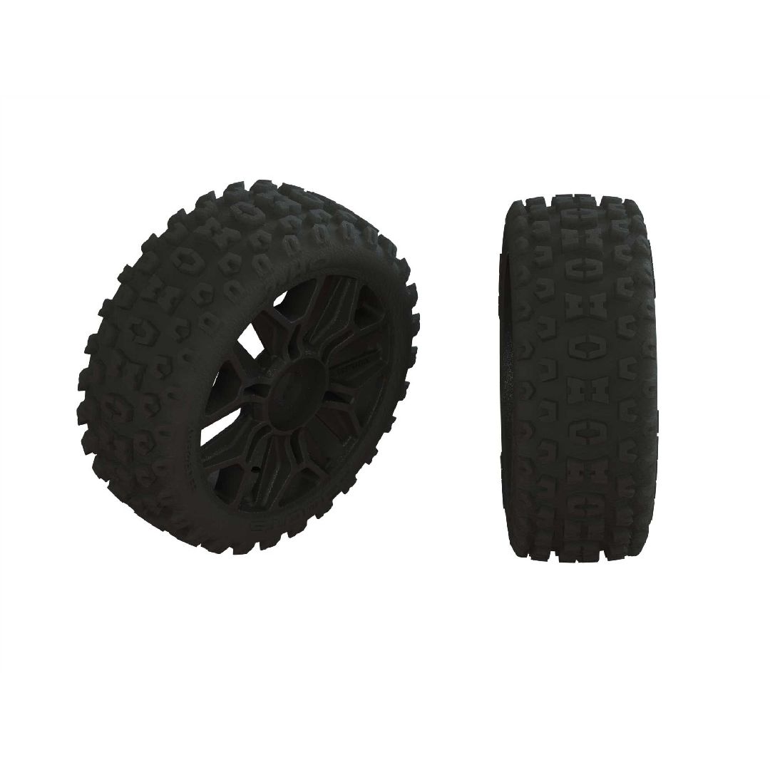 Arrma dBoots '2HO' 3.3 Tire, 17mm on Black Wheels, OD 4.6" (2) – image 1