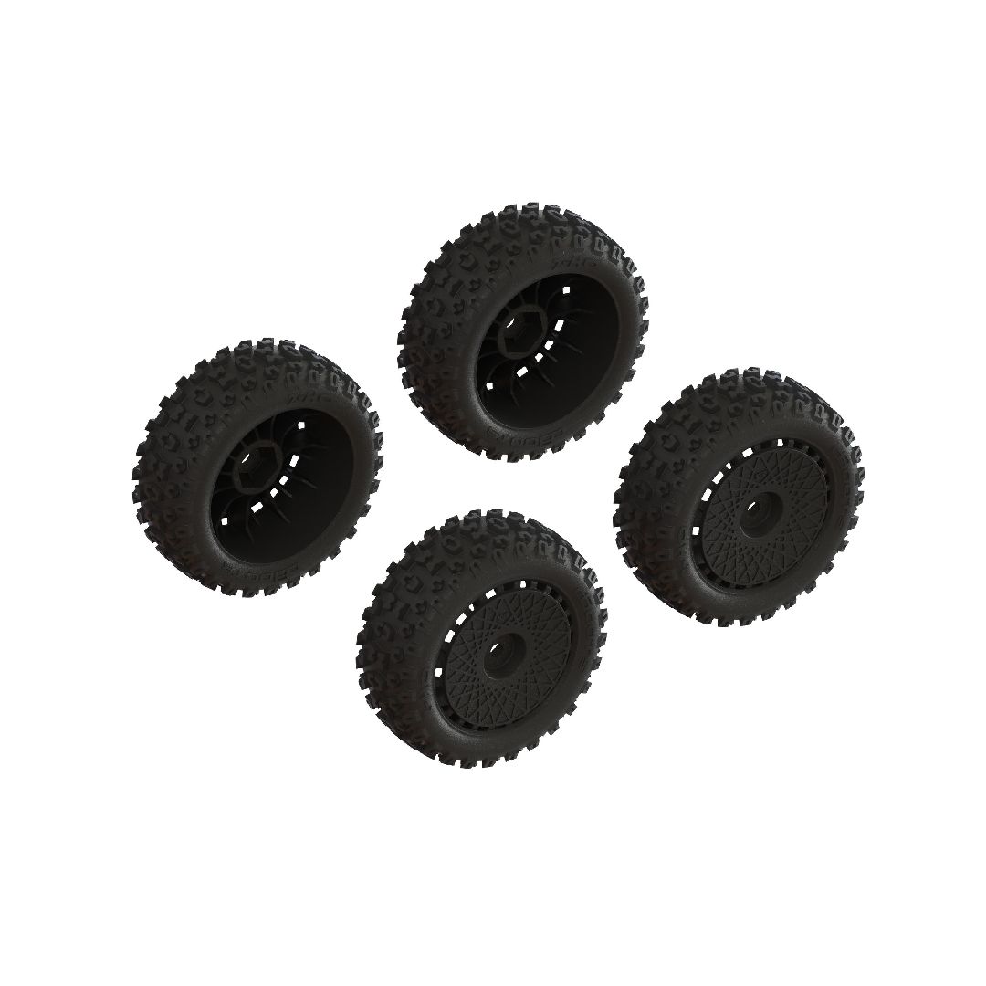 Arrma dBoots '2-HO' Tire, 12mm Hex on Black Wheels (4) – image 1