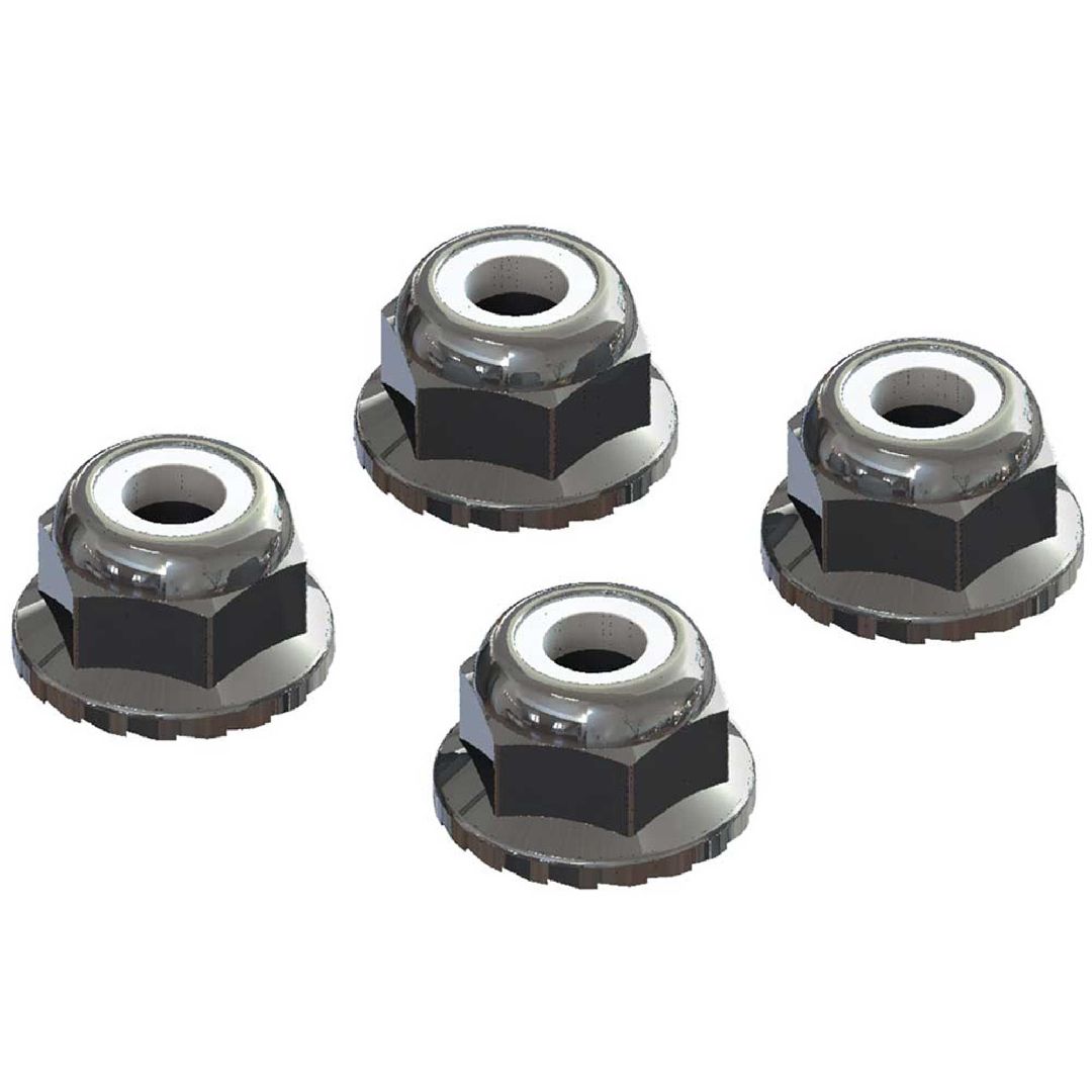 Arrma AR708008 Flanged Nyloc Locknut 4mm Silver (4) – image 1