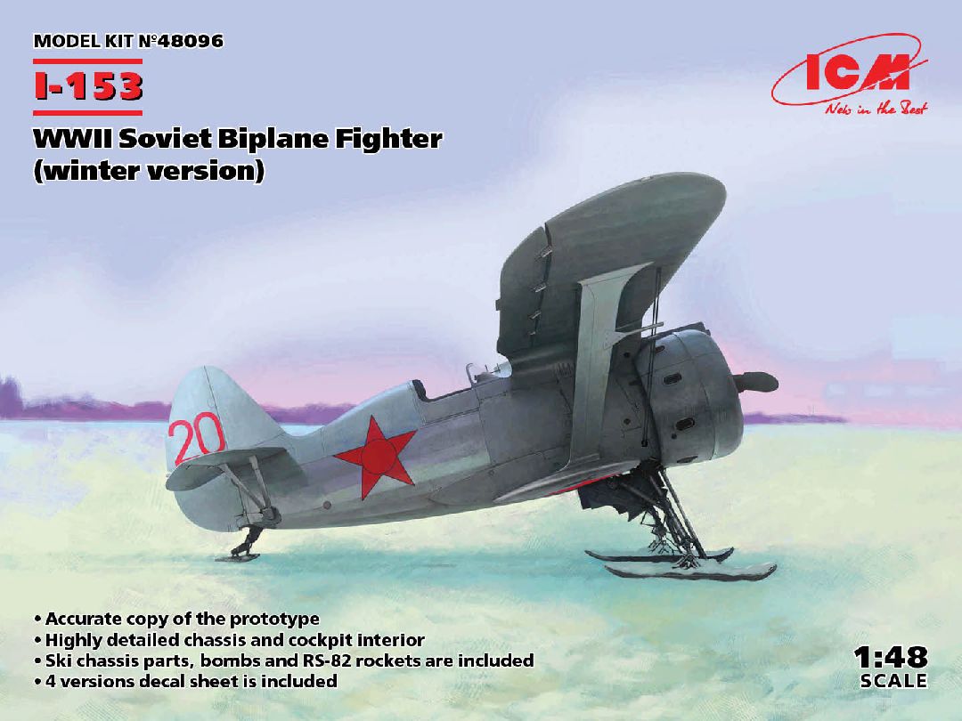 ICM 1/48 I-153, WWII Soviet Biplane Fighter (winter version) – image 1