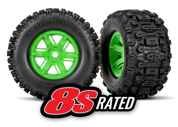 Traxxas Sledgehammer Tires on Green Wheels for X-Maxx (2) – image 1