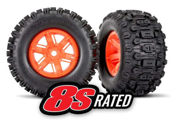 Traxxas Sledgehammer Tires on Orange Wheels for X-Maxx (2) – image 1