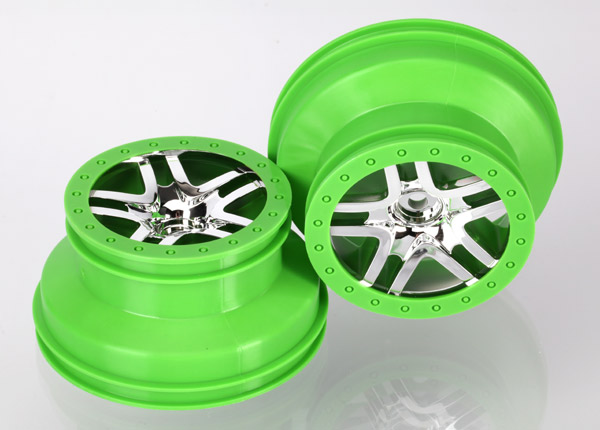 Traxxas Wheels, Sct Split-Spoke, Chrome, Green Beadlock Style, D – image 1